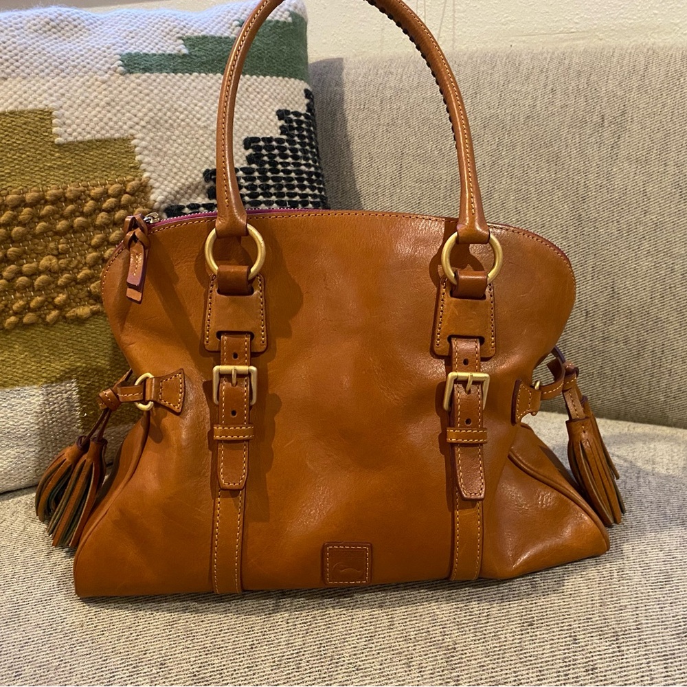 Dooney & Bourke Florentine Domed Buckle Satchel Purse Handbag Brown Leather